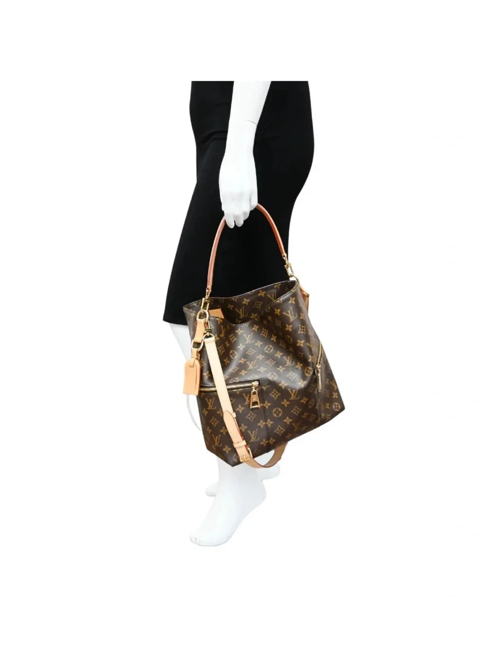 Louis Vuitton Monogram Melie Hobo Bucket Shoulder Bag with Natural Vachetta Trim